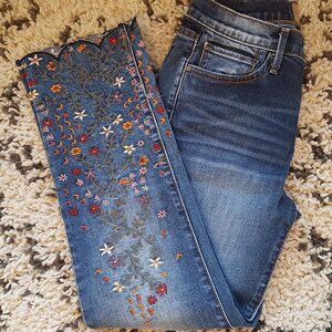 DRIFTWOOD COLETTE SCALLOP CROP STRAWBERRY BLOSSOM EMBROIDERED JEANS
